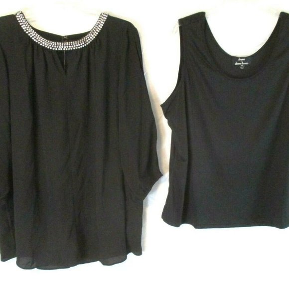 NWT DENNIS BASSO COLD SHOULDER BLOUSE TANK SET BLACK - Picture 2 of 15